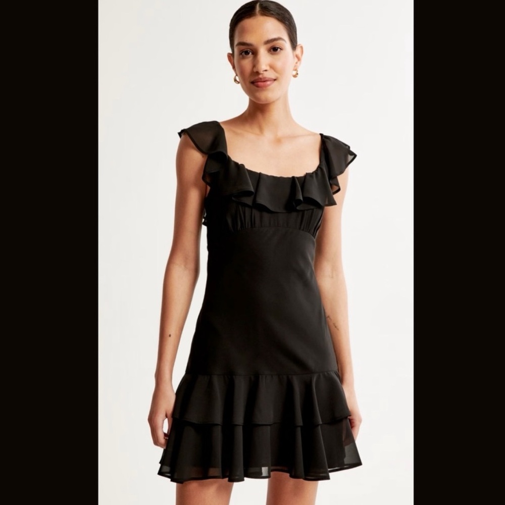 Abercrombie and Fitch Black Ruffle Tier Dress, Size XS, Flirty Lingerie Like NWT